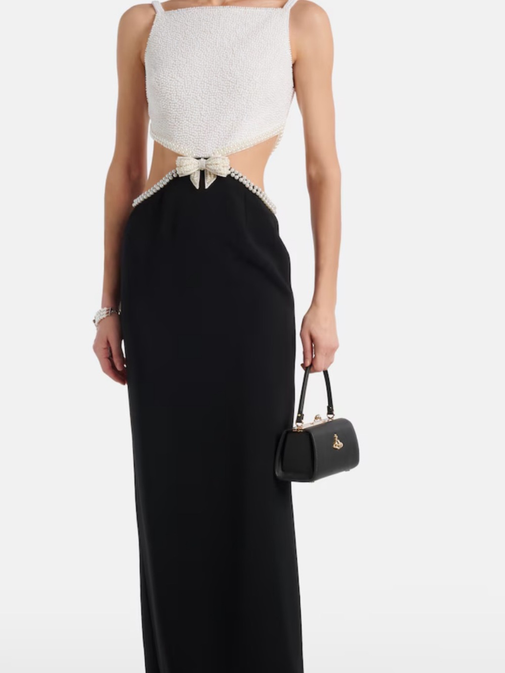 Self-Portrait Black and White Cutout Maxi Dress with Bow Accent